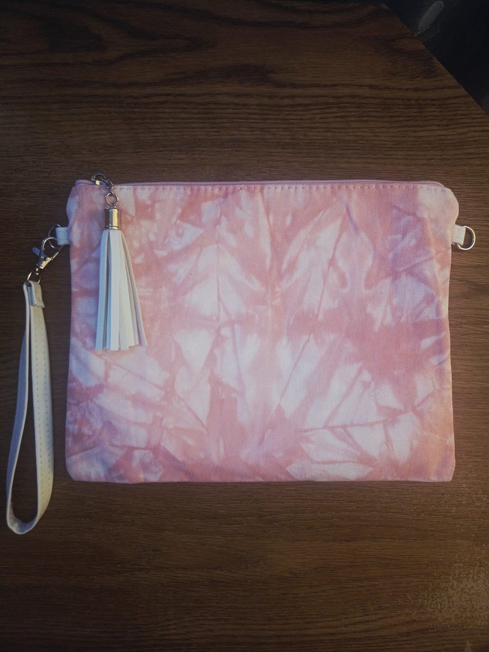 Pink Tie-Dye Wristlet Clutch with Tassel